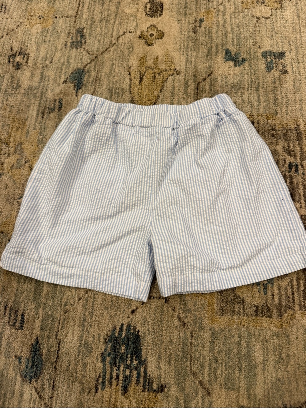 The Beaufort Bonnet Company Light Blue and White Seersucker Kids Shorts